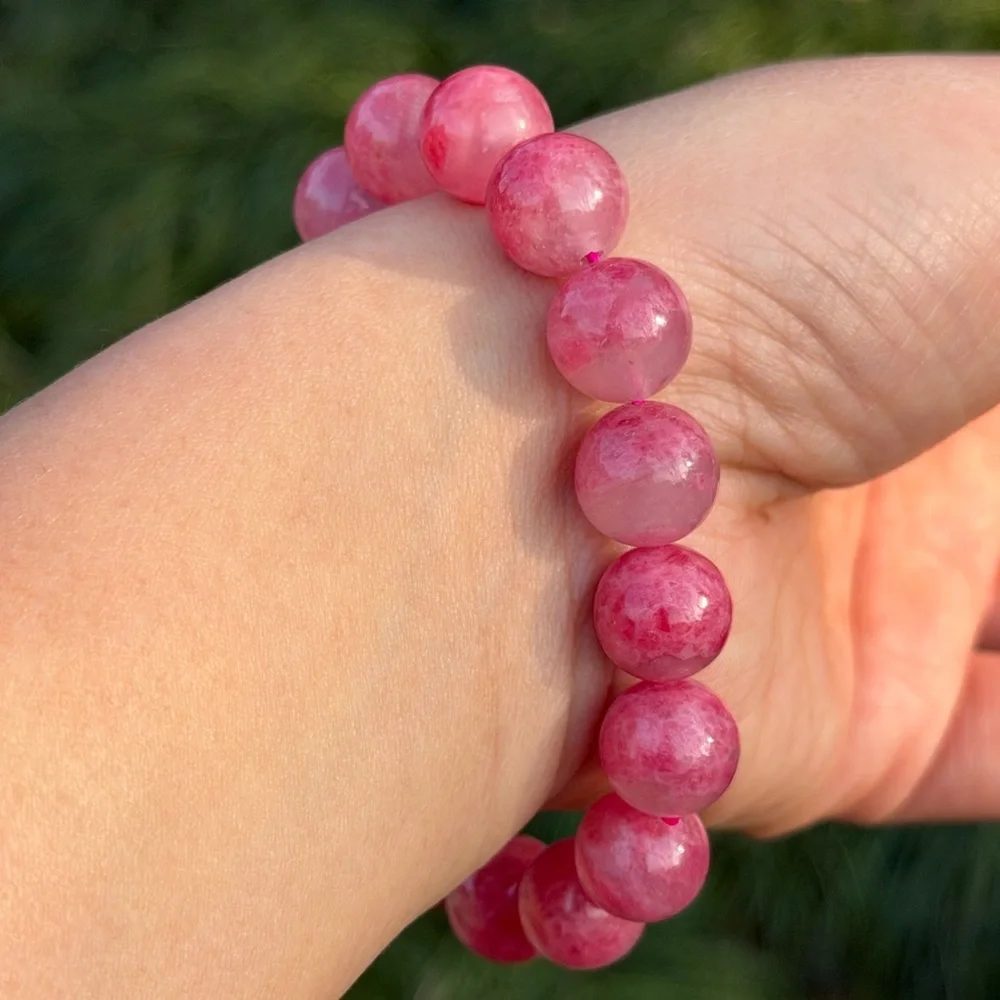 12mm stretchable pink rhodonite bracelet 1190‎